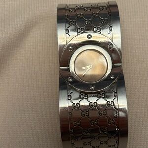 Gucci Silver-Tone GG Engraved Bangle Watch